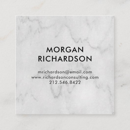 フェイクで白い大理石のモダンで黒い幾何学的 スクエア名刺 (裏面)