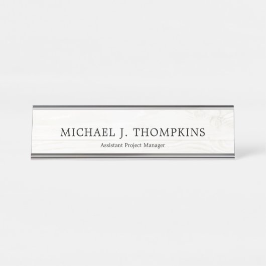 フェイクで白い木製の穀物の製材建築 デスクネームプレート (正面)