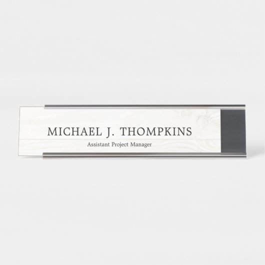 フェイクで白い木製の穀物の製材建築 デスクネームプレート (正面)