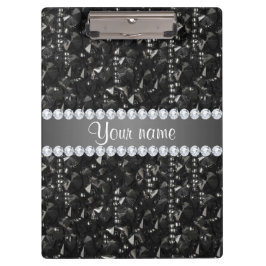 フェイクで黒いスパンコールおよびダイヤモンド クリップボード