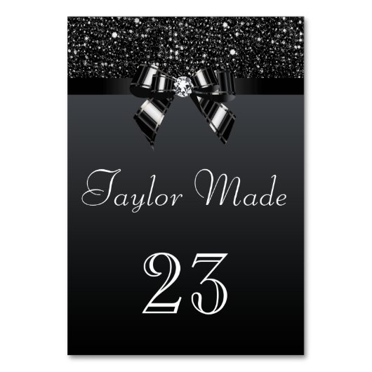 フェイクで黒いスパンコールおよび弓テーブルカード テーブルナンバー (裏面)