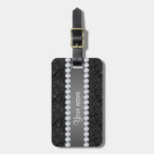フェイクで黒いスパンコールの輝きおよびダイヤモンド ラゲッジタグ (正面縦)