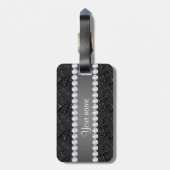 フェイクで黒いスパンコールの輝きおよびダイヤモンド ラゲッジタグ (裏面縦)