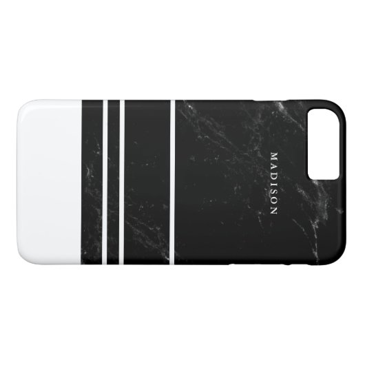 フェイクで黒い大理石および最小主義の白のストライプ Case-Mate iPhoneケース (裏面(横))
