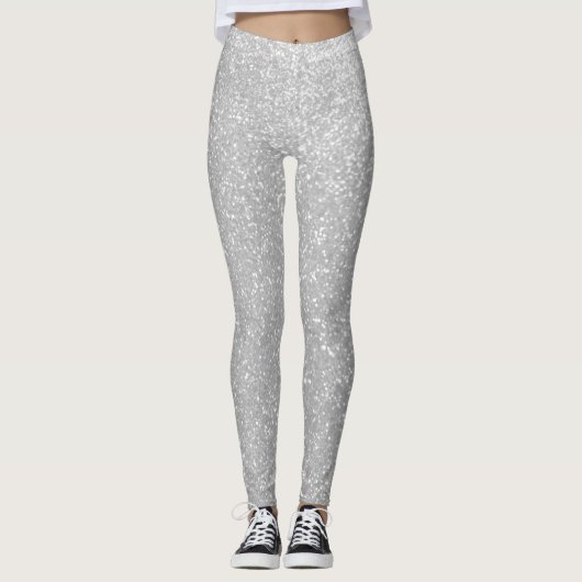 フェイクなきらめく銀製のグリッターによって印刷されるleggingタイツ レギンス (正面)