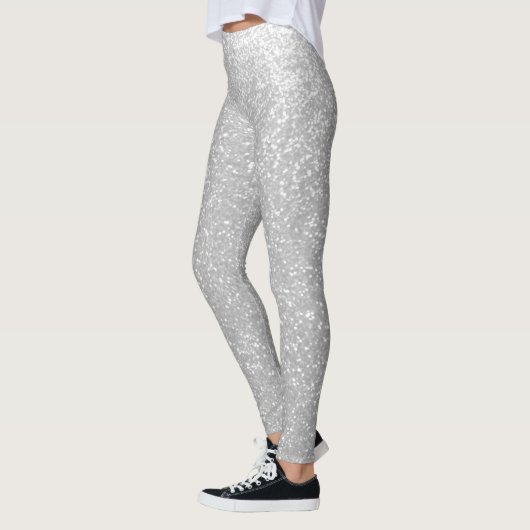 フェイクなきらめく銀製のグリッターによって印刷されるleggingタイツ レギンス (左)