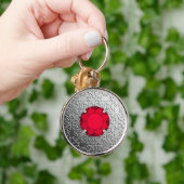 フェイクなガーネット宝石用原石が付いている銀製のダマスク織 キーホルダー (手)