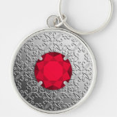 フェイクなガーネット宝石用原石が付いている銀製のダマスク織 キーホルダー (正面)