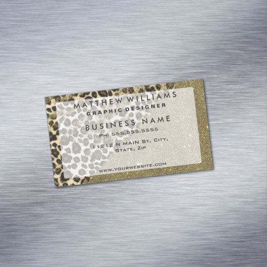 フェイクなグリッターのクラシックなヒョウのプリントブラシストローク マグネット名刺 (インサイチュ)