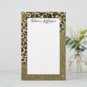 フェイクなグリッターのクラシックなヒョウのプリントブラシストローク 便箋 (スタンド正面)
