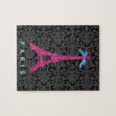 フェイクなグリッターのショッキングピンクのエッフェル塔 ジグソーパズル (横)