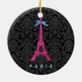 フェイクなグリッターのショッキングピンクのエッフェル塔 セラミックオーナメント (裏面)