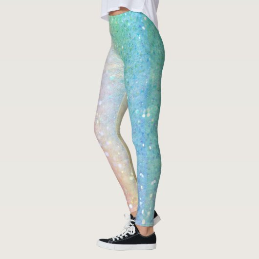 フェイクなグリッターのスパンコールのパステル調のグラデーションなピンクの青緑 レギンス (左)