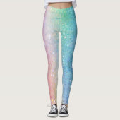 フェイクなグリッターのスパンコールのパステル調のグラデーションなピンクの青緑 レギンス (正面)