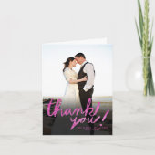 フェイクなグリッターのピンクのモダンな写真のサンキューカード サンキューカード (正面)