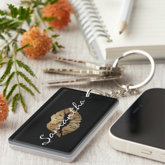 フェイクなグリッターの金ゴールドのキス キーホルダー (正面右)