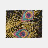 フェイクなグリッターの金ゴールドの孔雀の羽 フリースブランケット (正面(横))