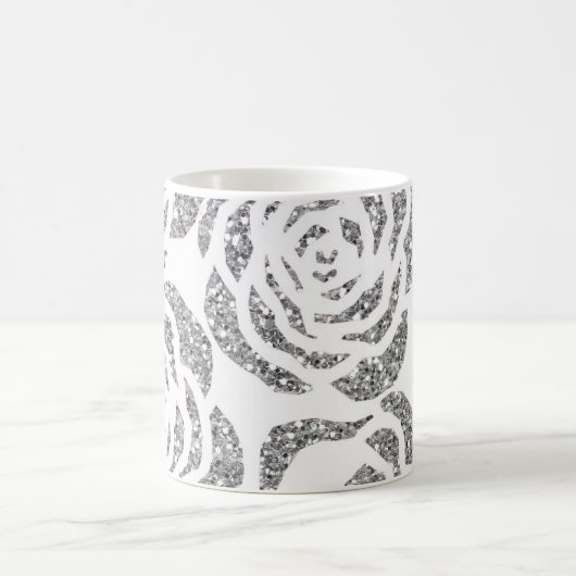 フェイクなグリッターの銀製灰色のバラの白いコーヒー・マグ コーヒーマグカップ (中央)