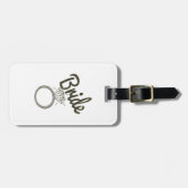 フェイクなグリッターの"花嫁"のタイポグラフィおよびダイヤモンド指輪 ラゲッジタグ (正面横)