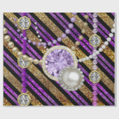 フェイクなグリッター及び宝石の紫色及び金ゴールドの調子 ラッピングペーパー (フラット)
