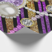 フェイクなグリッター及び宝石の紫色及び金ゴールドの調子 ラッピングペーパー (角)