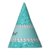 フェイクなティール（緑がかった色）のスパンコールおよびダイヤモンド パーティーハット (右)