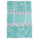 フェイクなティール（緑がかった色）のスパンコールおよびダイヤモンド ミディアムペーパーバッグ (裏面)