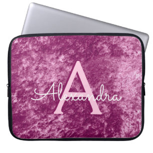 フェイクなバーガンディの紫色のビロードパターンモノグラム ラップトップスリーブ