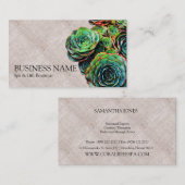 フェイクなバーラップのモダンな上品の緑のSucculents 名刺 (正面/裏面)
