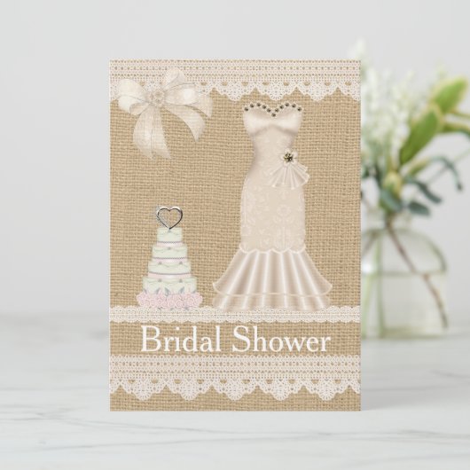 フェイクなバーラップのレースの結婚式のブライダルシャワーの招待状 招待状 (スタンド正面)