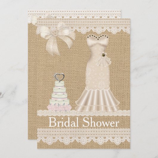 フェイクなバーラップのレースの結婚式のブライダルシャワーの招待状 招待状 (正面/裏面)