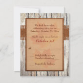 フェイクなバーラップ木はハートを応答カードを結婚することを去ります 出欠カード (裏面)