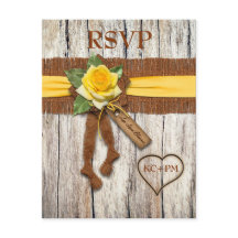 フェイクなバーラップ、木、黄色バラの結婚式の応答カード