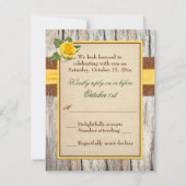 フェイクなバーラップ、木、黄色バラの結婚式の応答カード 出欠カード (裏面)