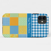 フェイクなパッチワークおよび青、白い点検のギンガム Case-Mate iPhoneケース (裏面(横))