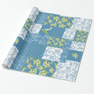 フェイクなパッチワークGiftwrap: 青い谷のユリ ラッピングペーパー