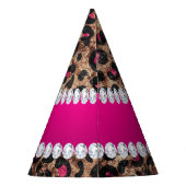 フェイクなヒョウのショッキングピンクのばら色の金ゴールドのホイルおよびダイヤモンド パーティーハット (裏面)