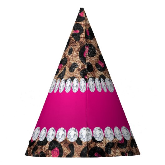 フェイクなヒョウのショッキングピンクのばら色の金ゴールドのホイルおよびダイヤモンド パーティーハット (裏面)
