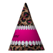 フェイクなヒョウのショッキングピンクのばら色の金ゴールドのホイルおよびダイヤモンド パーティーハット (右)