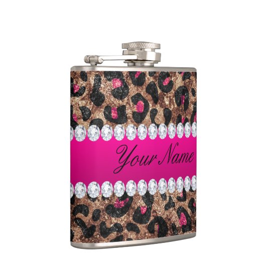 フェイクなヒョウのショッキングピンクのばら色の金ゴールドのホイルおよびダイヤモンド フラスク (右)