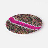 フェイクなヒョウのショッキングピンクのばら色の金ゴールドのホイルおよびダイヤモンド ペーパープレート (アングル)