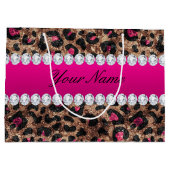 フェイクなヒョウのショッキングピンクのばら色の金ゴールドのホイルおよびダイヤモンド ラージペーパーバッグ (裏面)