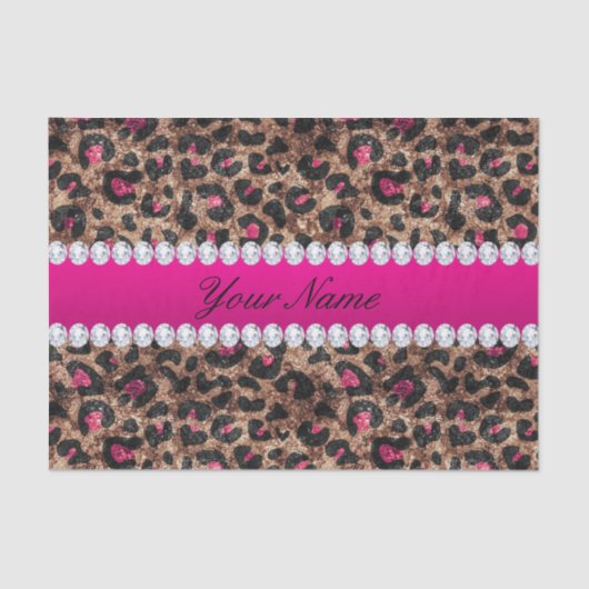 フェイクなヒョウのショッキングピンクのばら色の金ゴールドのホイルおよびダイヤモンド 薄葉紙 (正面)