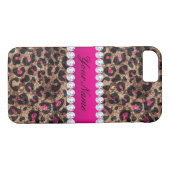 フェイクなヒョウのショッキングピンクのばら色の金ゴールドのホイルおよびダイヤモンド Case-Mate iPhoneケース (裏面(横))