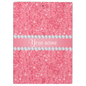 フェイクなピンクのスパンコールおよびダイヤモンド クリップボード (裏面)