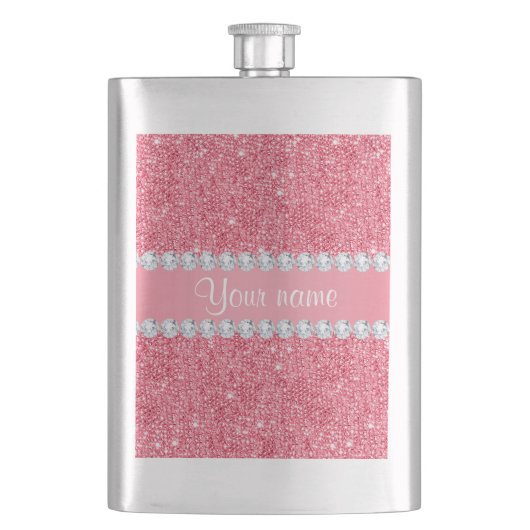 フェイクなピンクのスパンコールおよびダイヤモンド フラスク (正面)