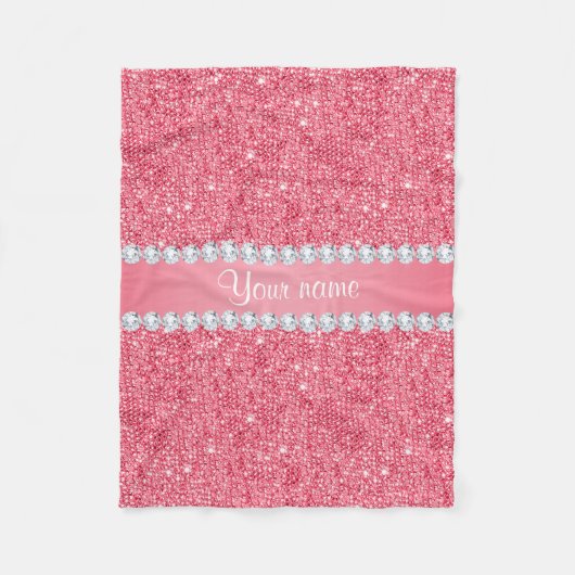 フェイクなピンクのスパンコールおよびダイヤモンド フリースブランケット (正面)