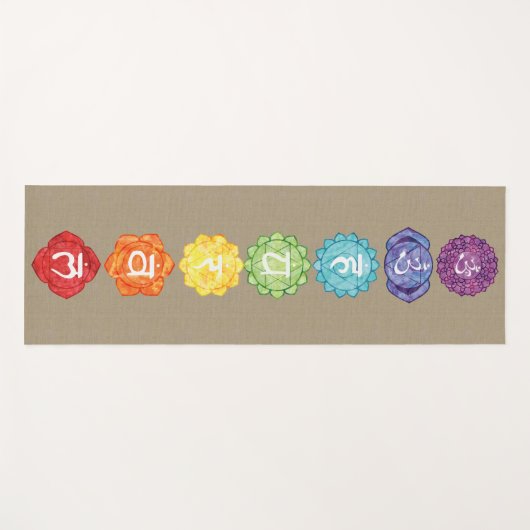 フェイクなリネン両面の水彩画7のチャクラ ヨガマット (正面(横))