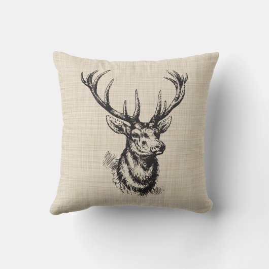 フェイクなリネン質のヴィンテージのシカの(雄ジカの)枝角 クッション (裏面)