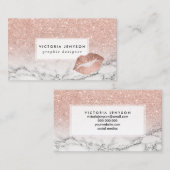 フェイクなローズピンクのグリッターのグラデーションで白い大理石の唇 名刺 (正面/裏面)